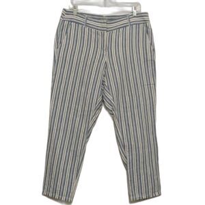 Marisa Linen Blend Pants 10 Ann Taylor Loft Crop Chino Blue White Striped